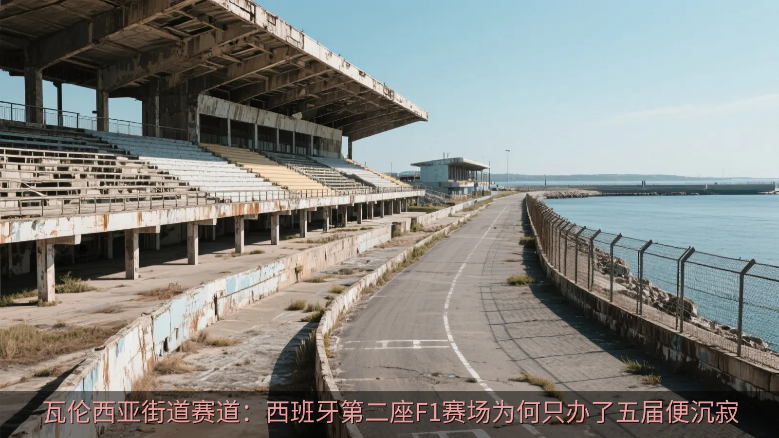 海港边的废弃赛车设施与空置建筑